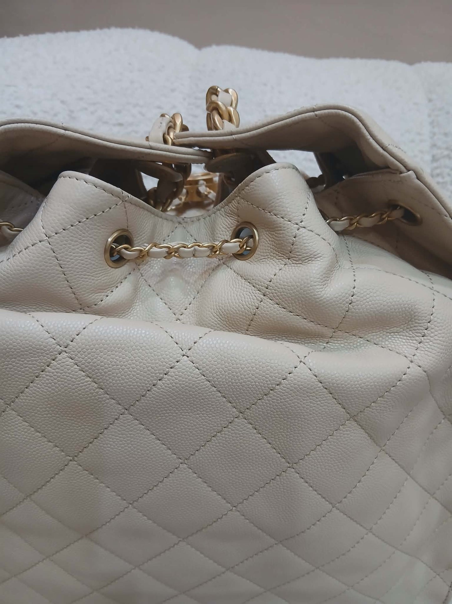 Chanel 25 Beige Caviar Medium Microchipped