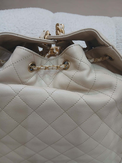 Chanel 25 Beige Caviar Medium Microchipped