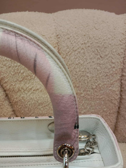 Dior White Floral Printed Lady Dior Medium