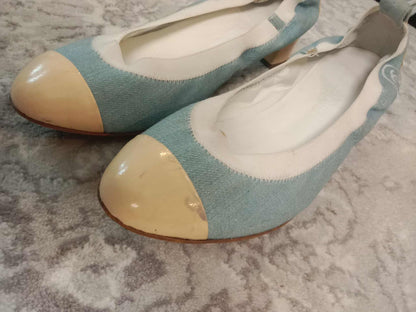 Chanel Coco Mark Ballerina Denim Pumps Size 37C