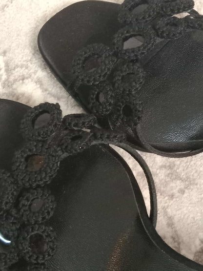 Prada Crochet & Sequin Black Kitten Heels Size 37 1/2