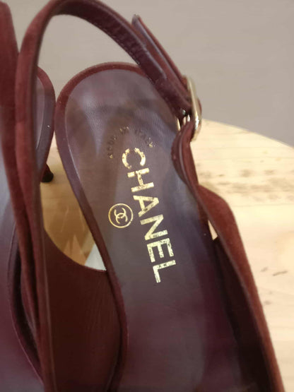 Chanel Suede Slingback Mules Maroon 37C