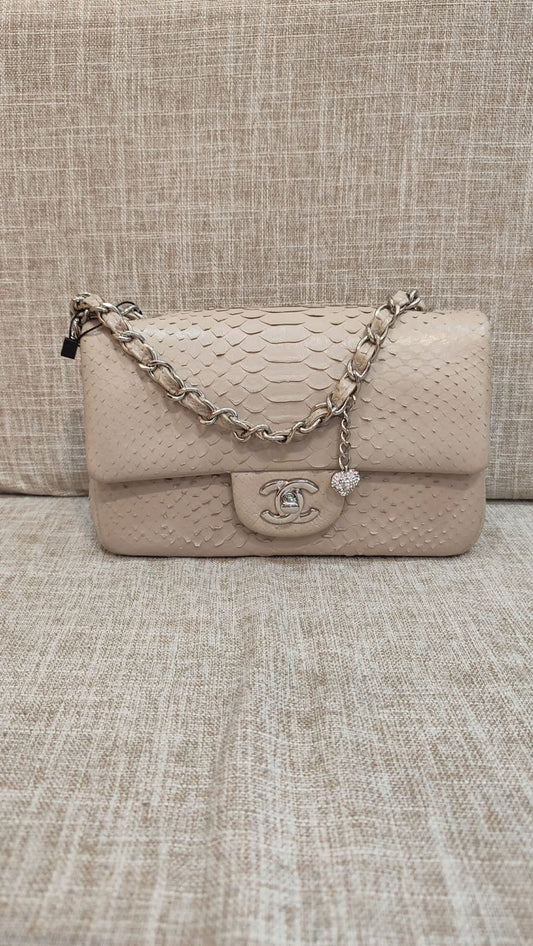 Chanel Python Single Flap Charm Beige Bag Series 20
