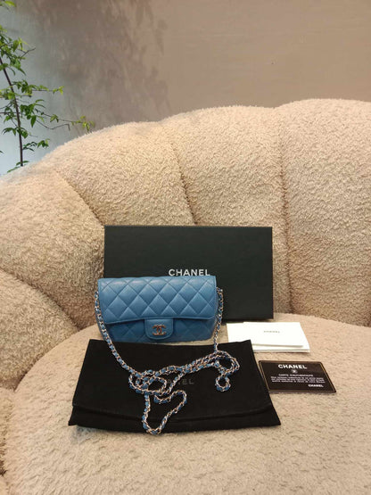 Chanel Classic Case Blue Quilted Caviar with Chain Series 31