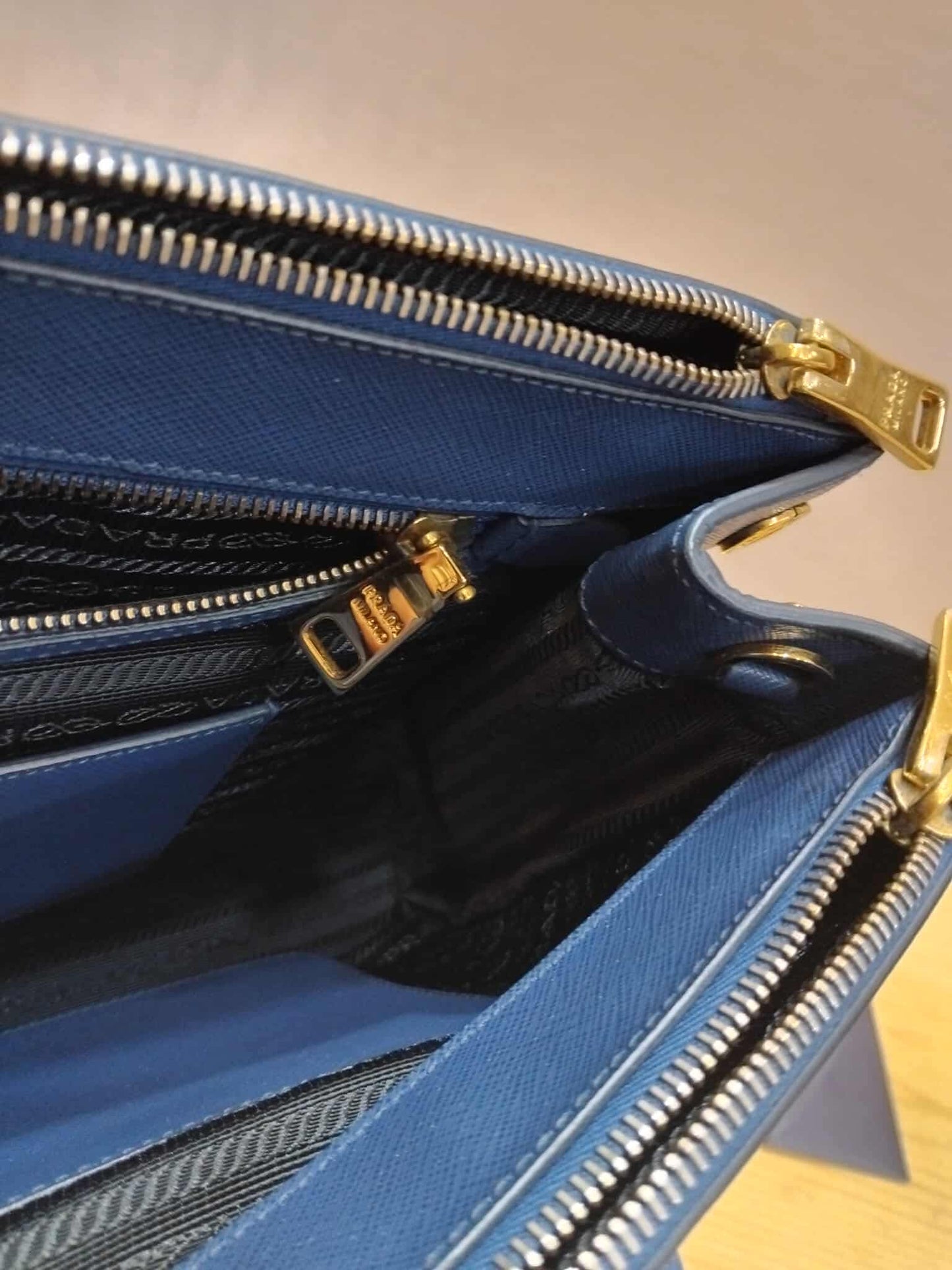Prada Saffiano Lux Double Zip Tote Bag Blue GHW (208)