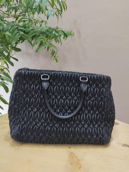 Miu Miu Nappa Matelasse Swarovski Crystal Tote Bag Black