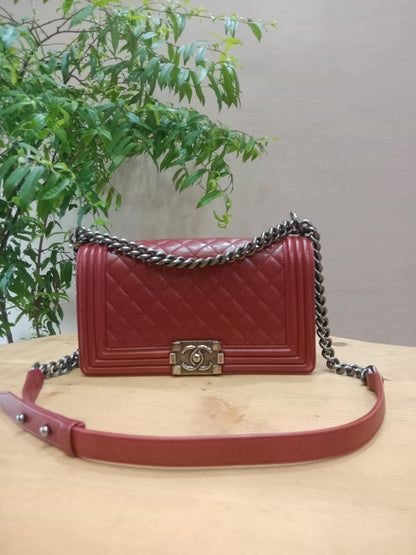 Chanel Le Boy Bag Red Lambskin Medium Series 18