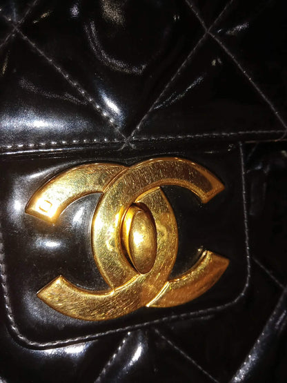 Chanel Vintage Briefcase Quilted Patent Black