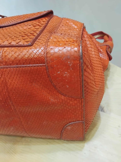 Celine Python Snakeskin Luggage Envelope Tote Bag Orange