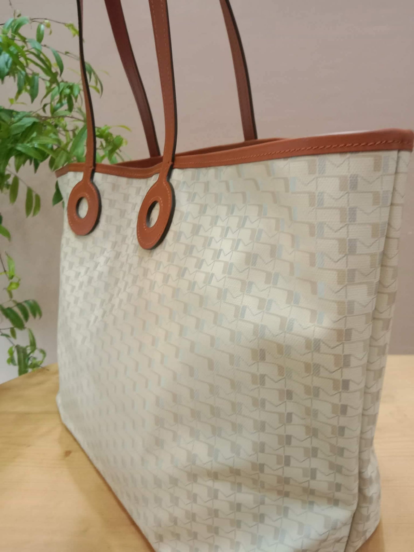 Moynat Paris Oh! Tote Ruban Monogram Canvas Beige