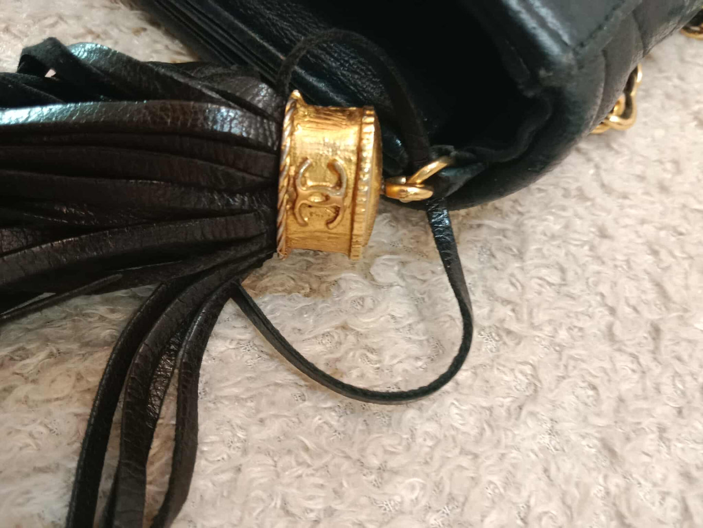 Chanel Vintage Chain Tassel Flap Bag Black Lambskin Series 0