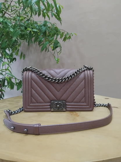 Chanel Le Boy Rose Gold Old Medium Caviar Series 26