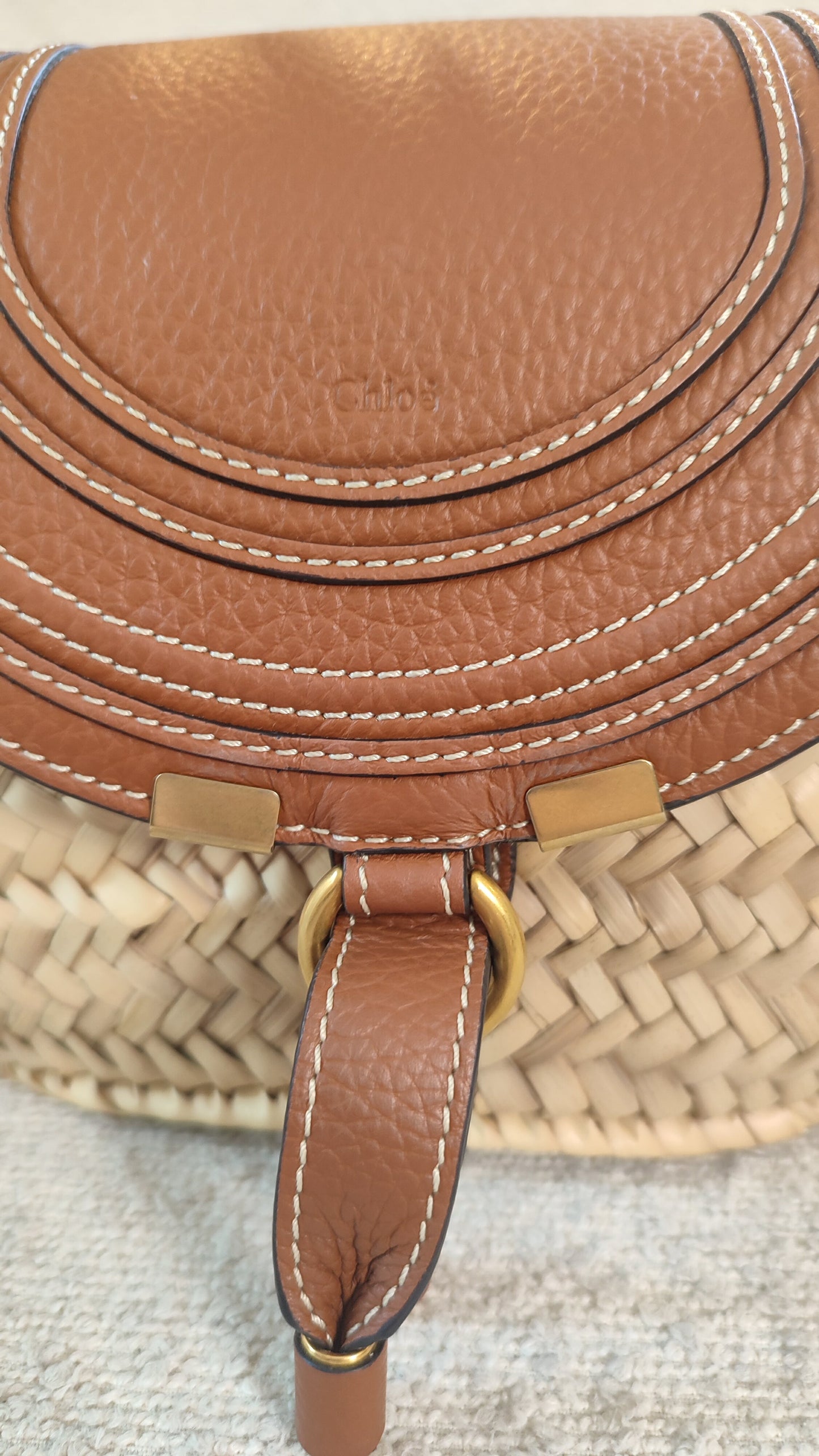 Chloe Marcie Small Raffia Basket Brown Bag
