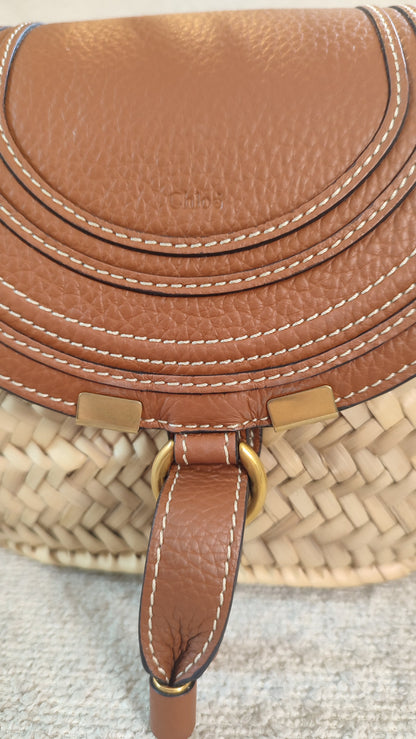 Chloe Marcie Small Raffia Basket Brown Bag