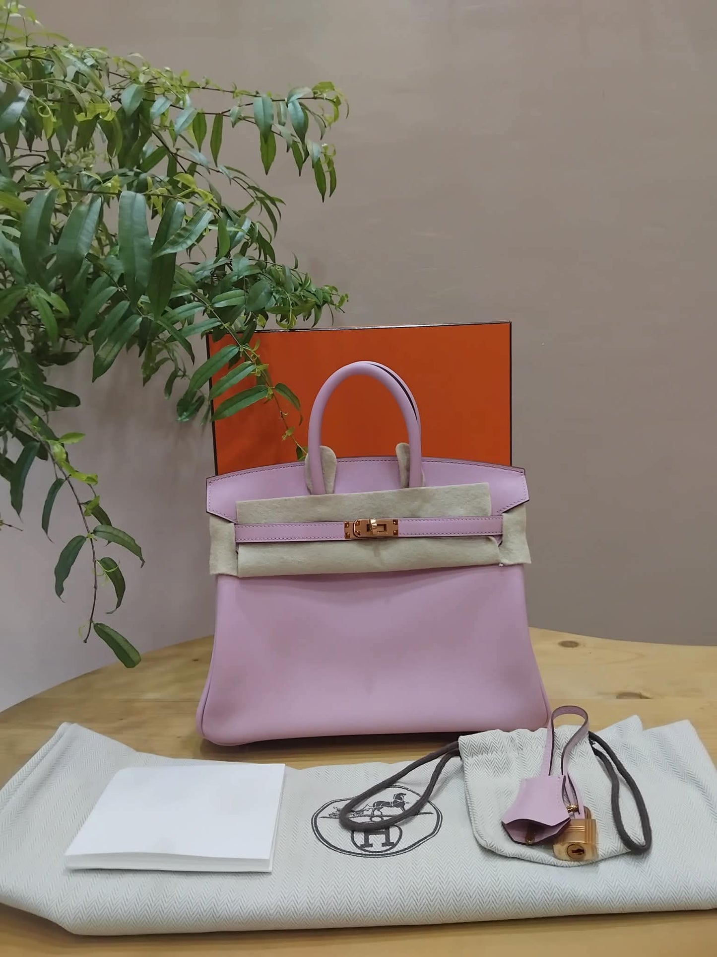 Hermes Birkin 25 Mauve Sylvestre Swift Rose Gold Hardware Stamp W 2024