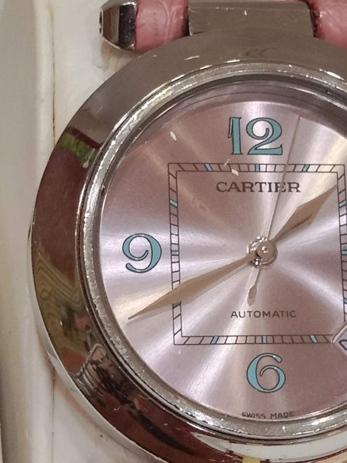 Cartier Pasha C Pink Blue Limited Edition Watch 35mm Stainless Steel Case Pink Alligator Leather Strap