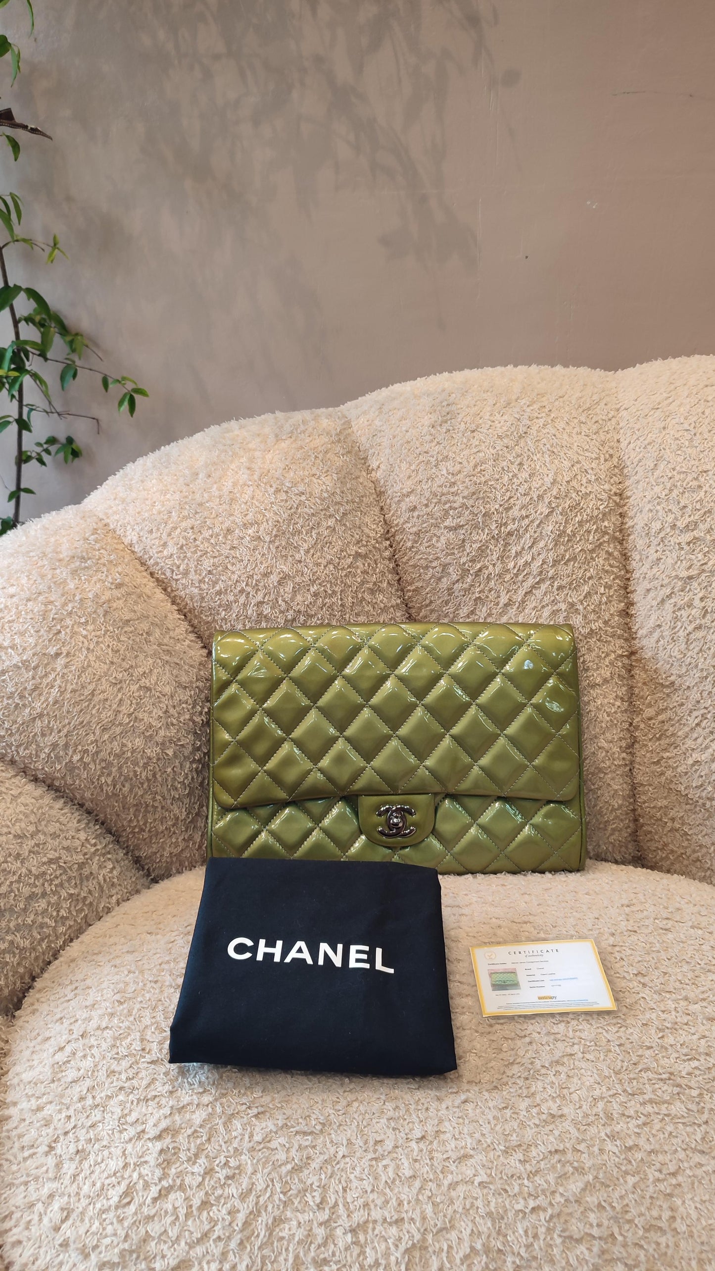 Chanel Chained Clutch Green/Blue Patent Series 17