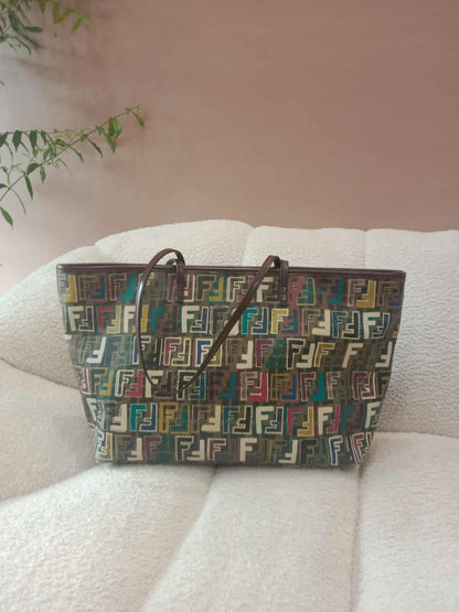 Fendi Multicolor Zucca Spalmati Roll Tote Bag