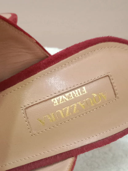 Aquazzura Blossom Suede Pointed Toe Mules Red Size 35.5
