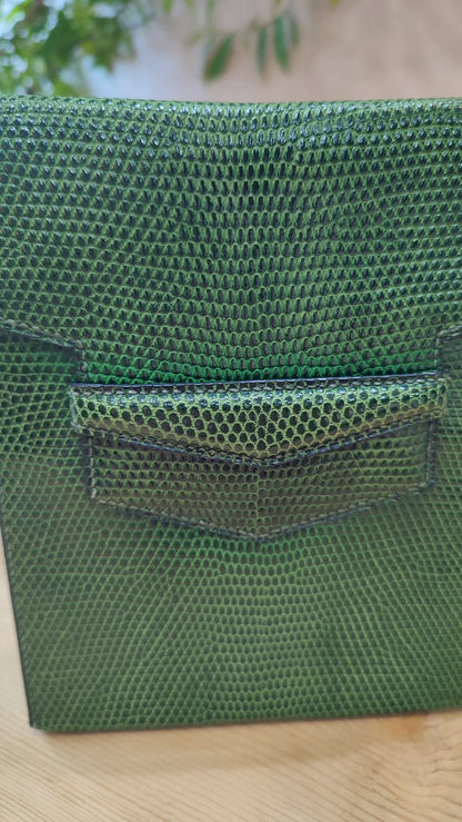 Hermes Lizard Green Vintage Bag Stamp O Circle 1985
