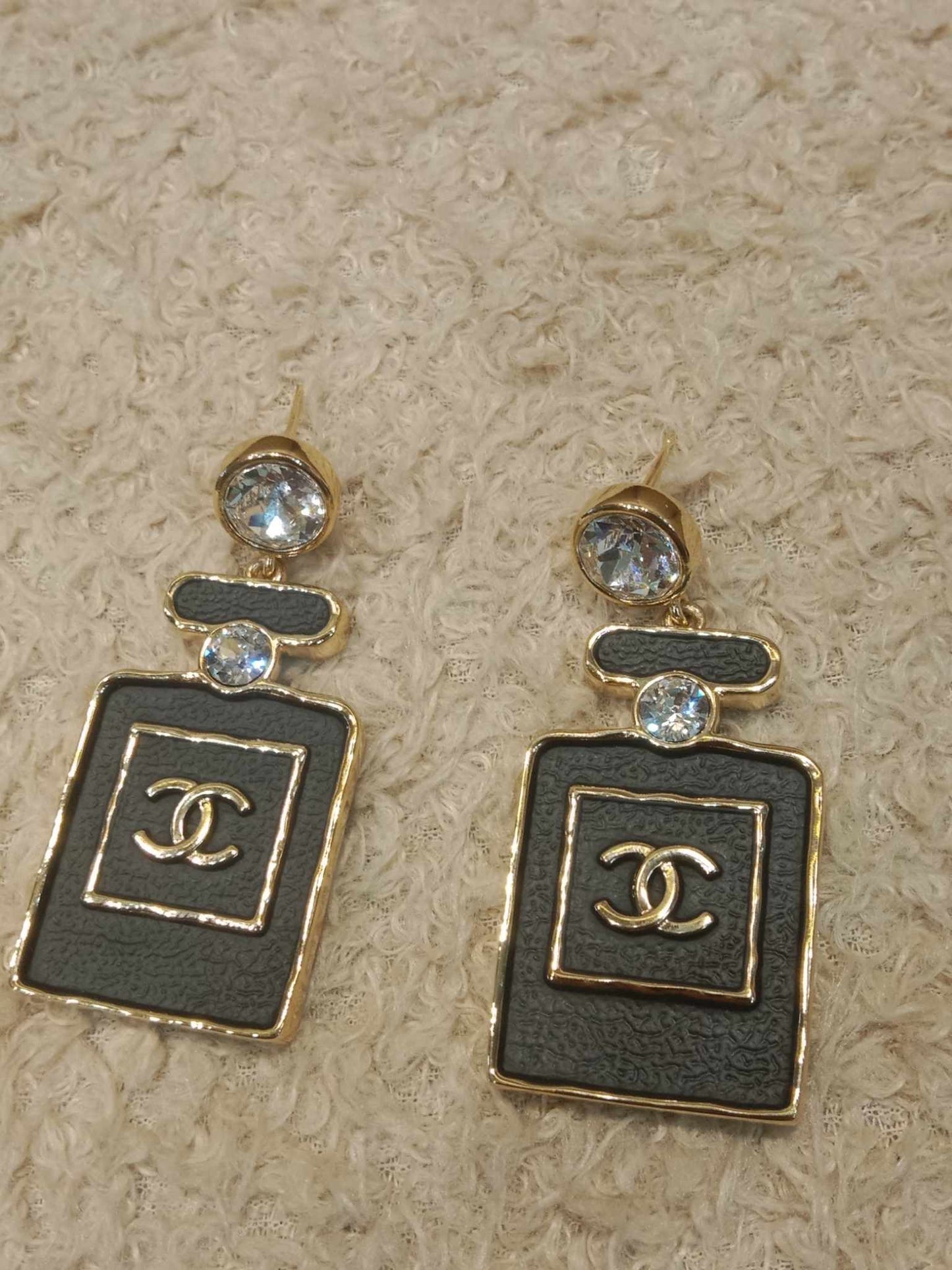 Chanel Black/Gold Perfume Earrings