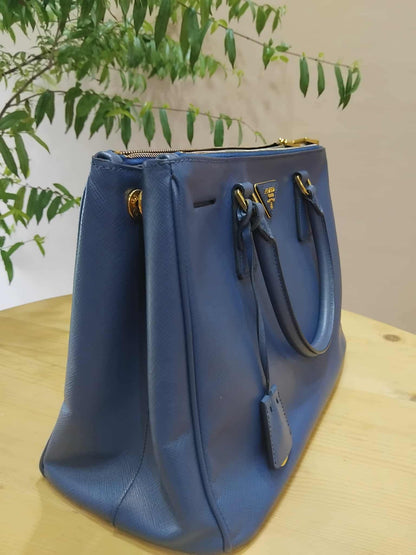 Prada Saffiano Lux Double Zip Tote Bag Blue GHW (208)