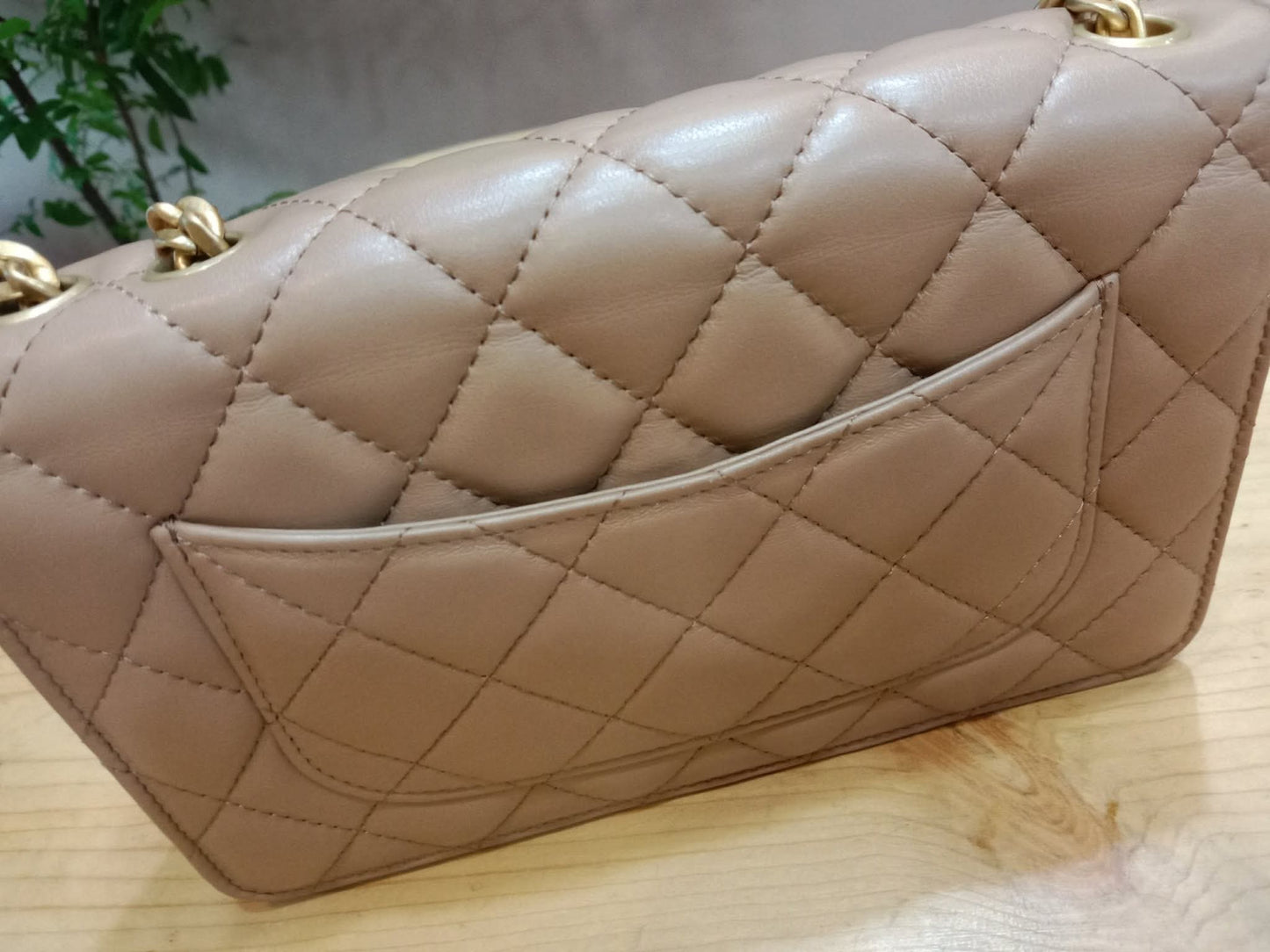 Chanel Quilted Wallet On Chain Lambskin Beige Microchipped