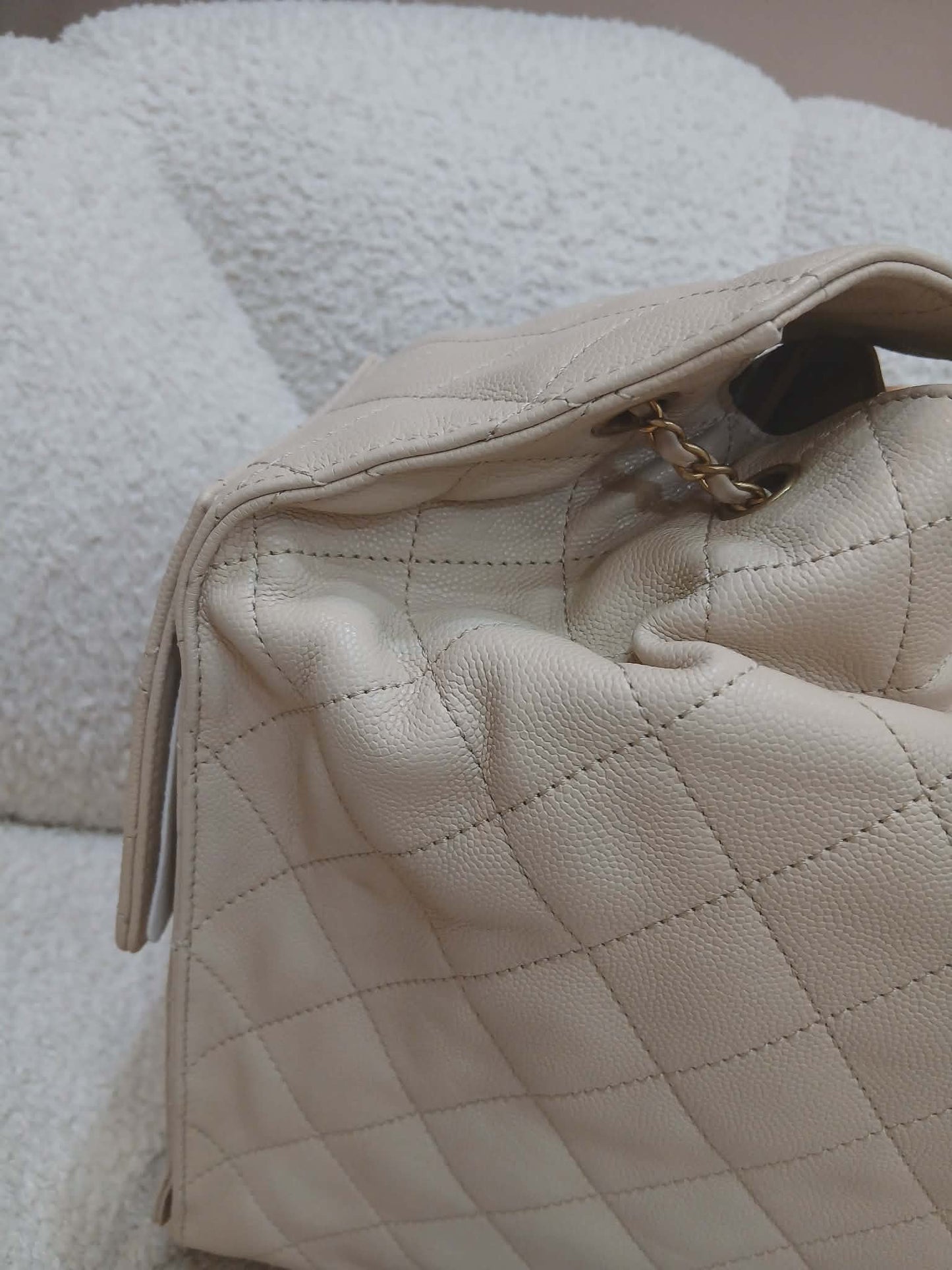 Chanel 25 Beige Caviar Medium Microchipped