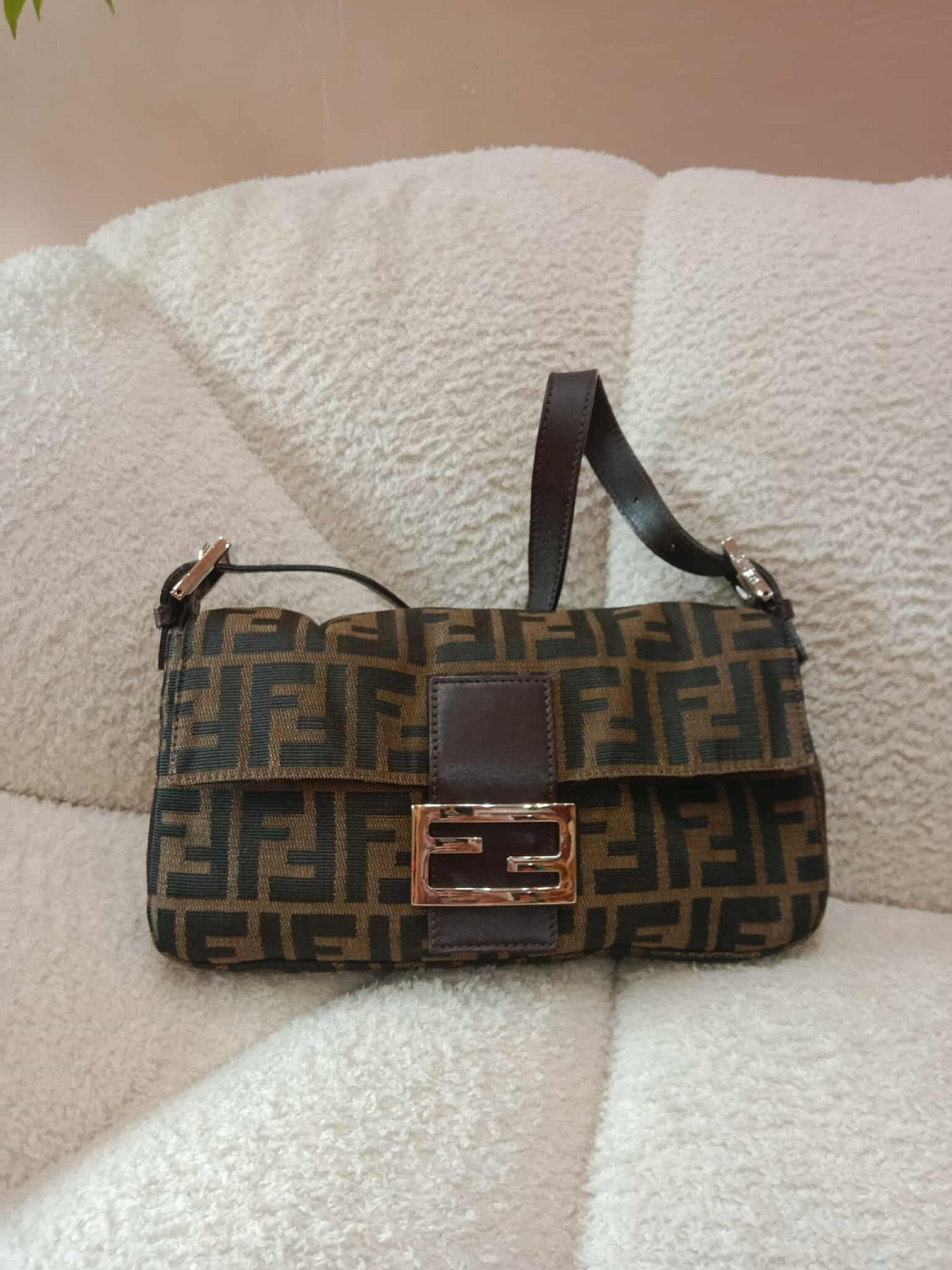 Fendi Zucca Baguette Brown Bag