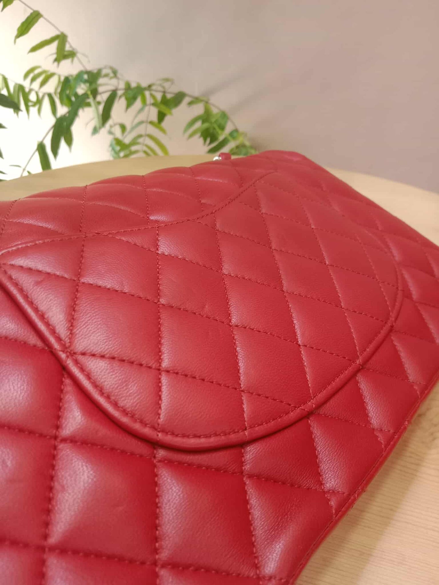 Chanel Timeless Red Quilted Lambskin Classic Double Flap Medium Series 17