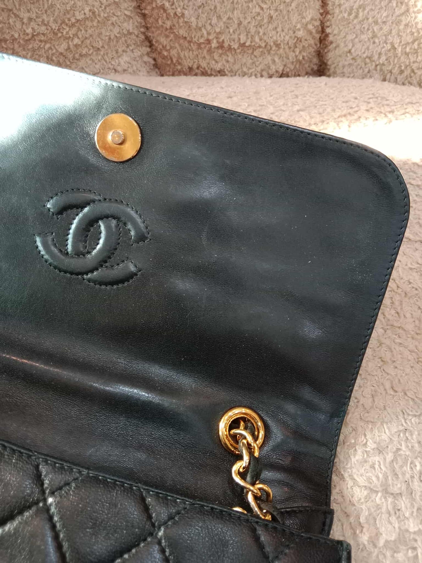 Chanel Vintage Chain Tassel Flap Bag Black Lambskin Series 0