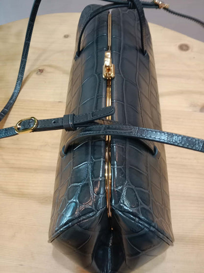 Chanel Crocodile Embossed Calfskin Clutch with Leather Strap Microchipped