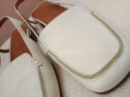 Celine Leather Slingback Loafers Classic Square-Toe Design White Size 37.5