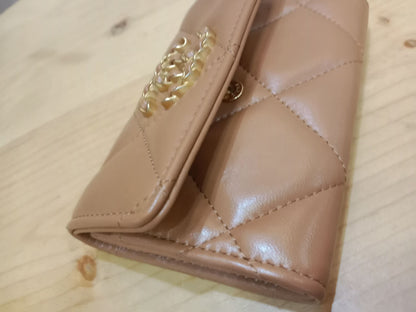 Chanel 19 Trifold Compact Wallet Quilted Lambskin Caramel Microchipped