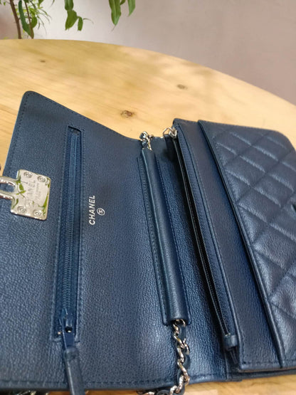 Chanel CC Box Wallet On Chain Caviar Navy Blue Series 27