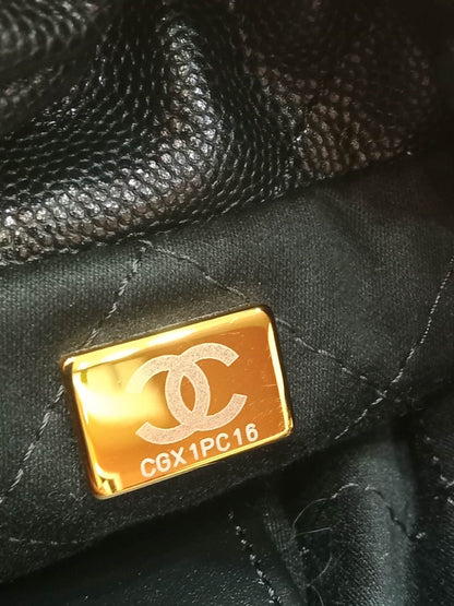 Chanel 22 Shiny Caviar Black Monochrome Mini Microchipped