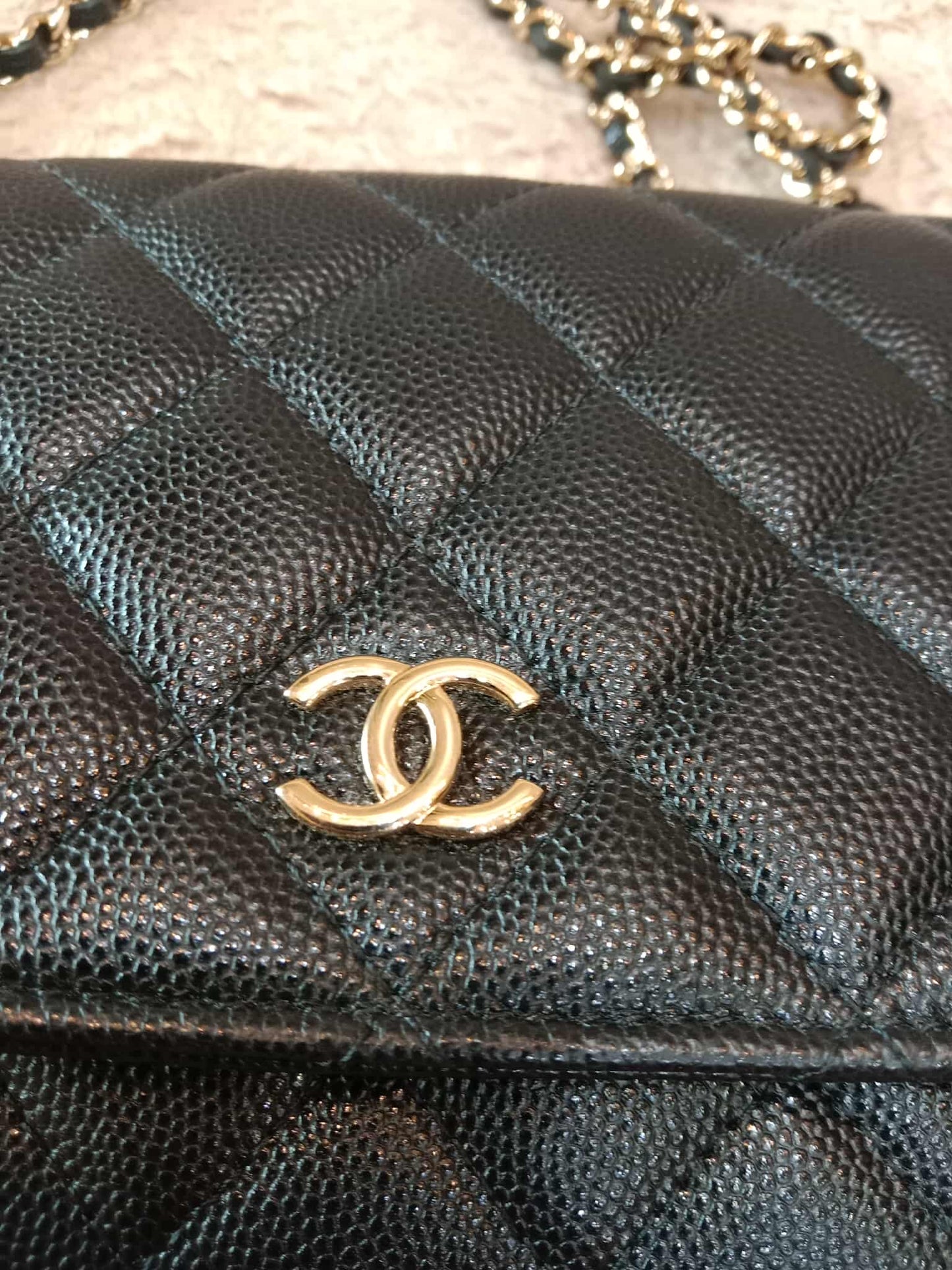 Chanel Classic Wallet on Chain Black Caviar Microchipped