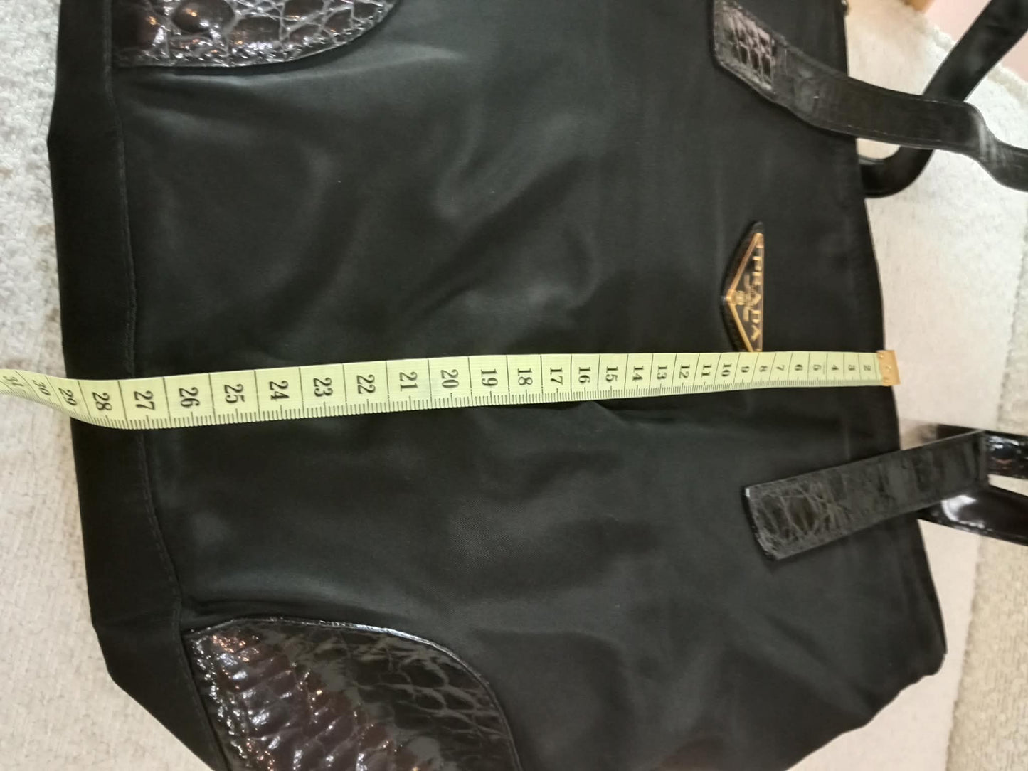 Prada Vintage Tessuto Tote Nylon/Crocodile Embossed Leather Bag