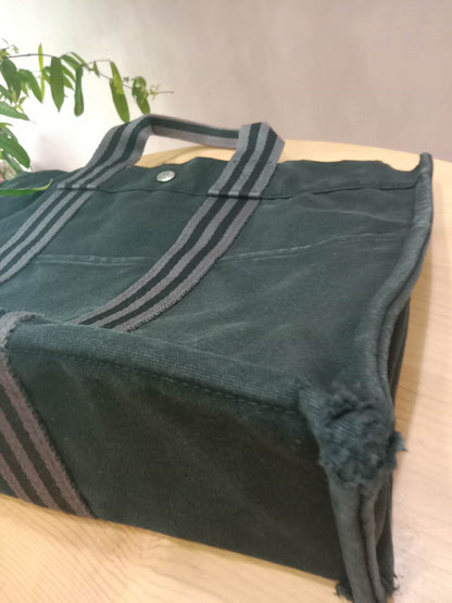 Hermes Ferrou Canvas Tote Black/Gray SHW