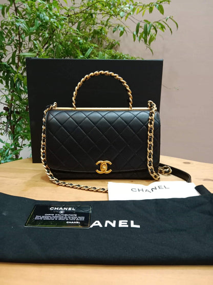 Chanel La Parisienne Quilted Lambskin Tophandle Bag Black Series 30