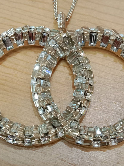 Chanel Crystal CC Pendant Crystal Necklace Silver