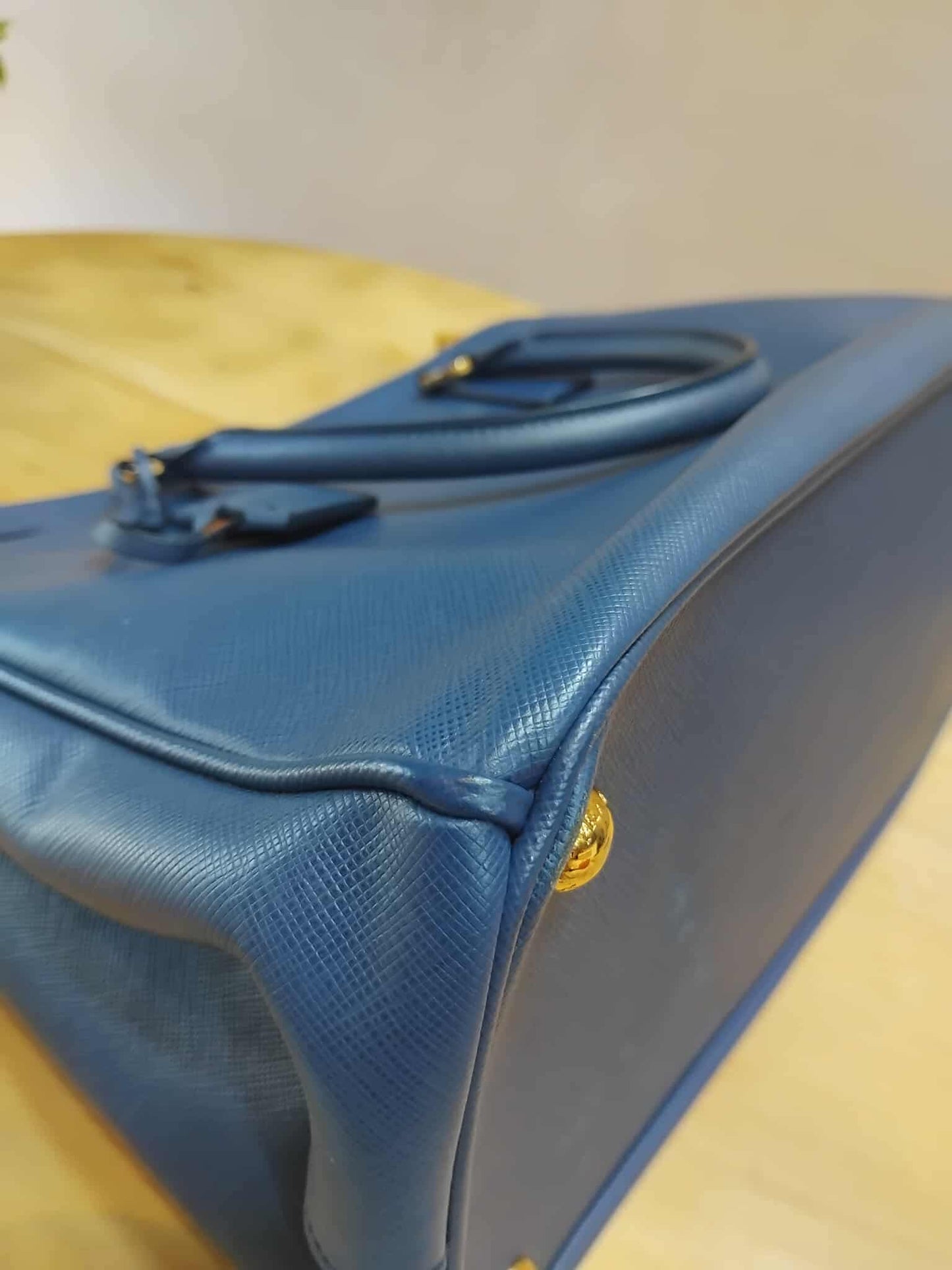 Prada Saffiano Lux Double Zip Tote Bag Blue GHW (208)