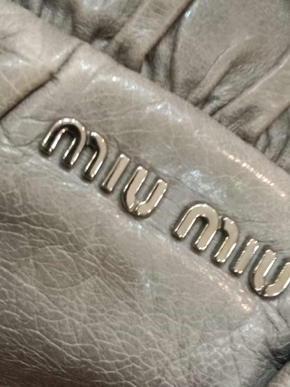 Miu Miu Leather Tote Bag Grey with Crystal Embellished Strap