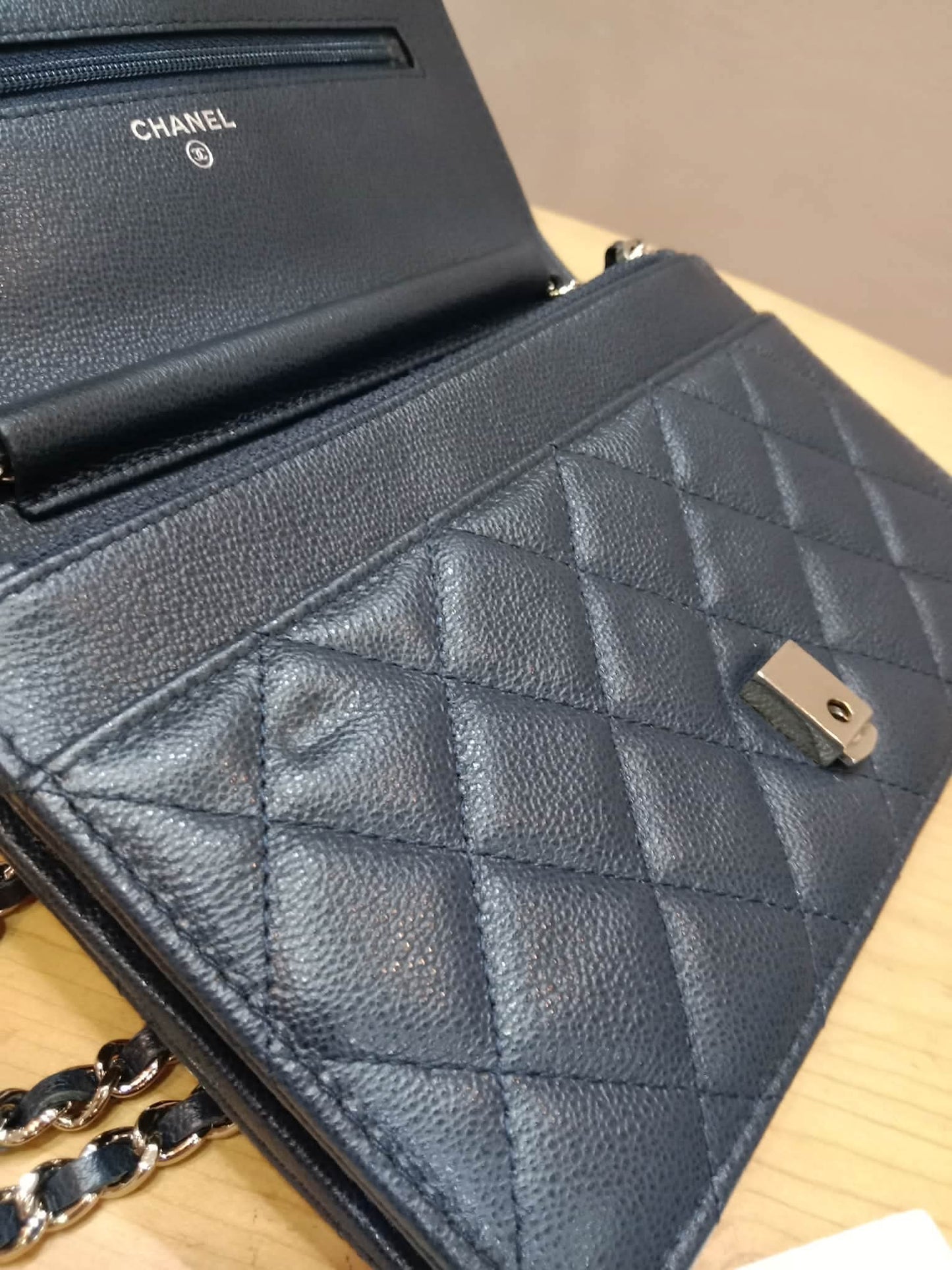 Chanel CC Box Wallet On Chain Caviar Navy Blue Series 27