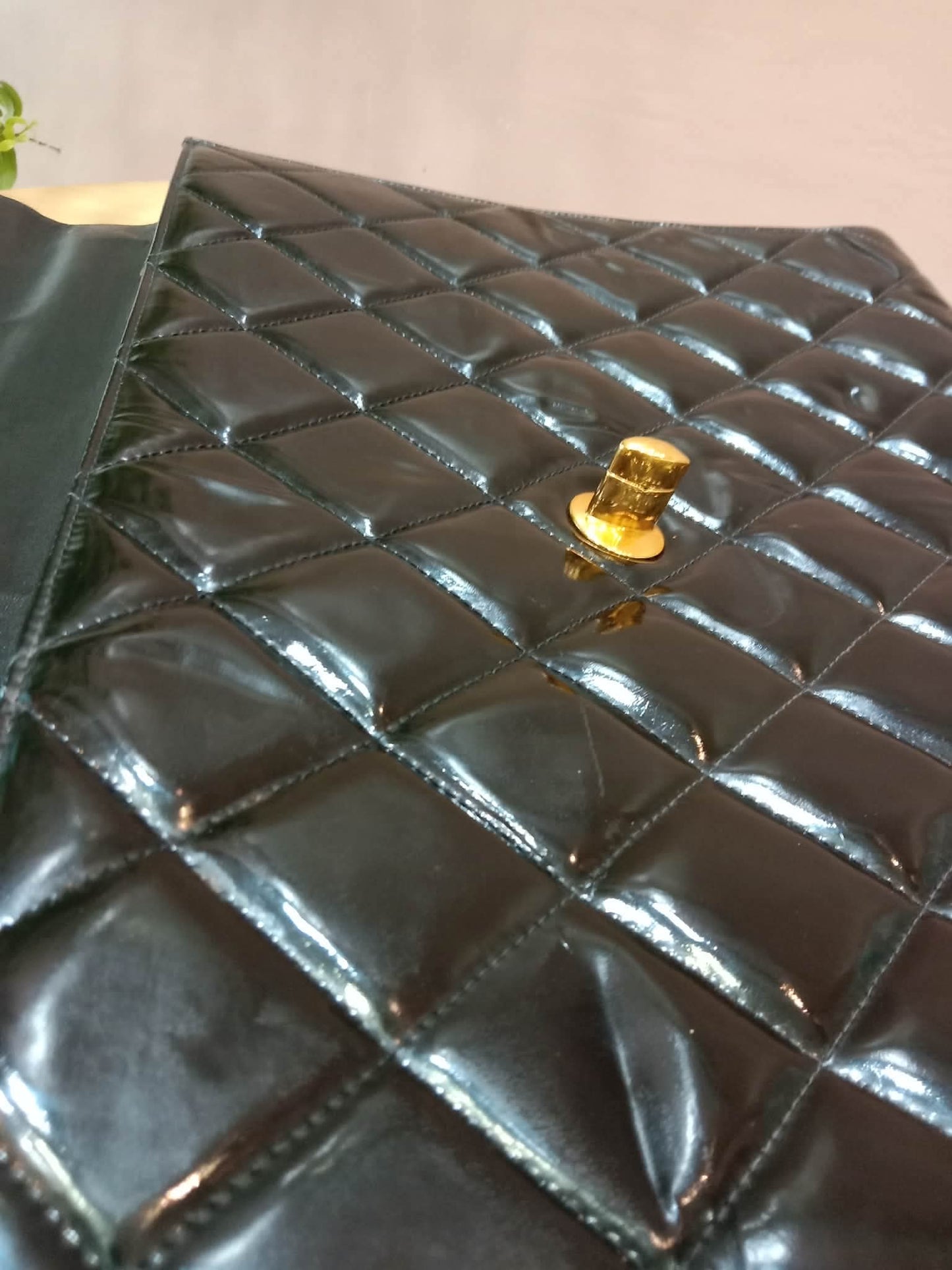 Chanel Vintage Briefcase Quilted Patent Black