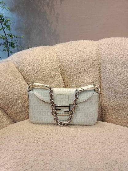 Fendi Baguette Zia Bag Zucchino PU Handbag