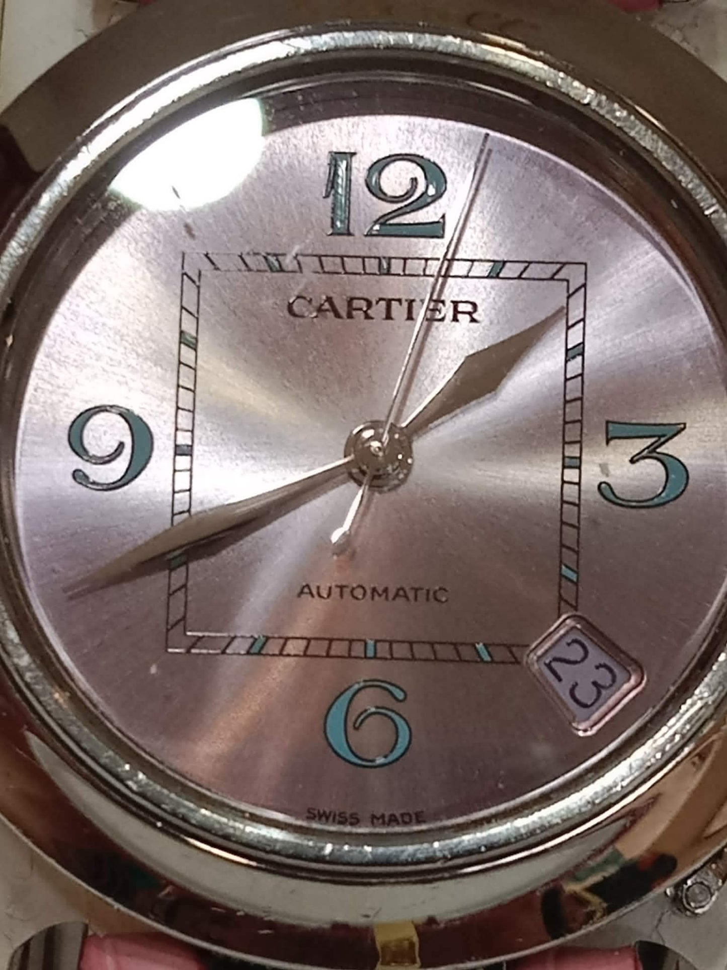 Cartier Pasha C Pink Blue Limited Edition Watch 35mm Stainless Steel Case Pink Alligator Leather Strap