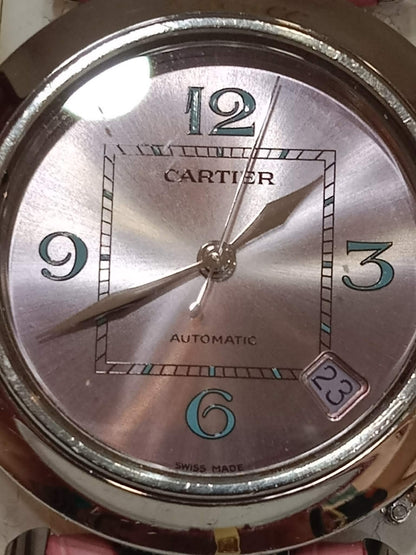 Cartier Pasha C Pink Blue Limited Edition Watch 35mm Stainless Steel Case Pink Alligator Leather Strap
