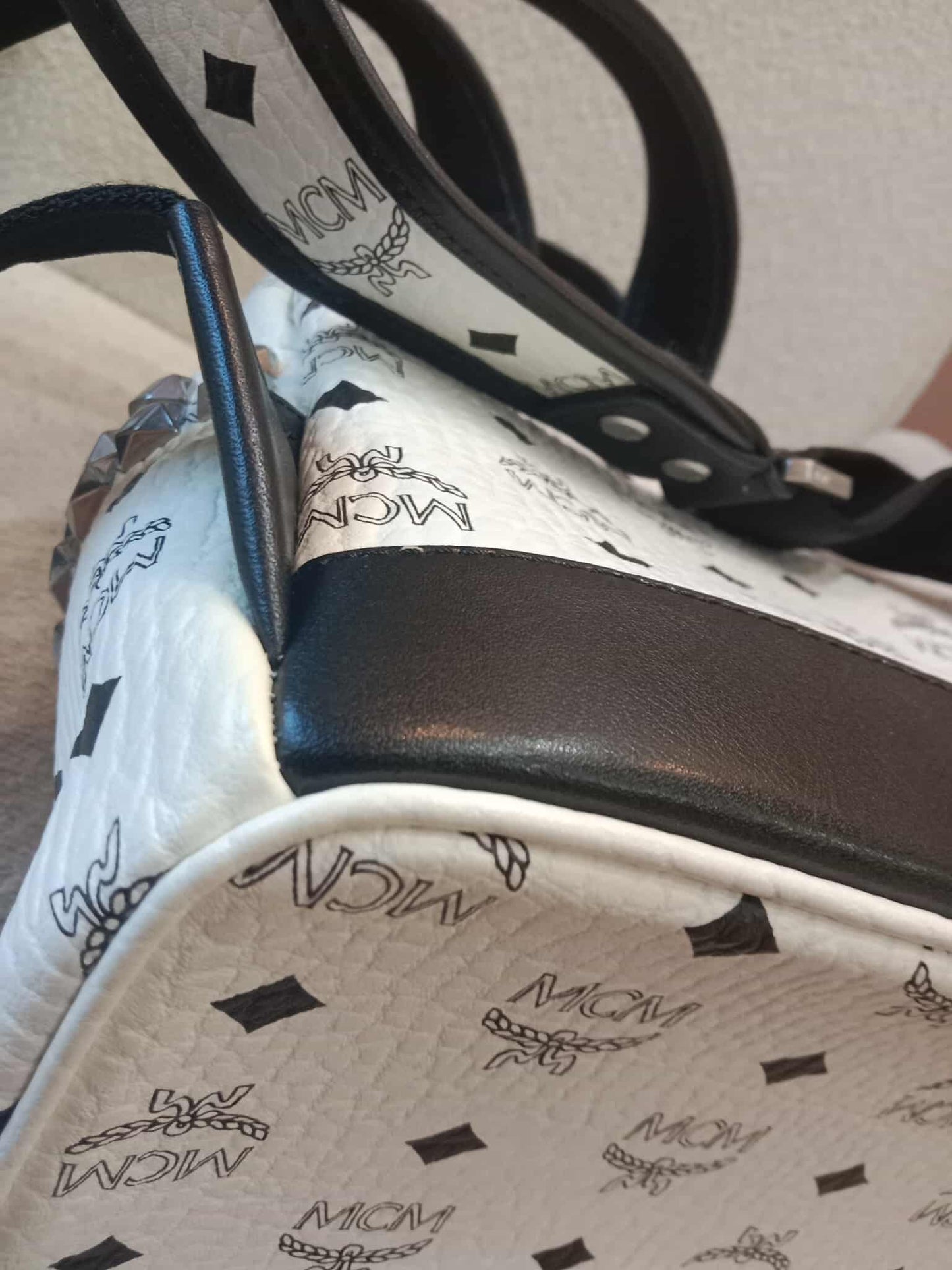 MCM Stark Side Studs Backpack Black and White