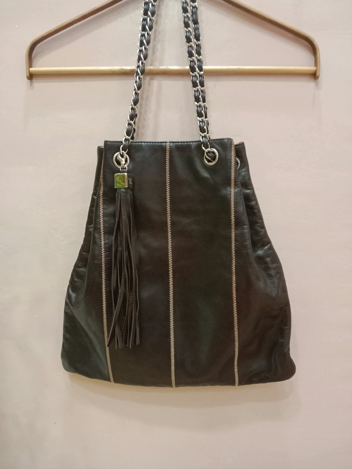 Chanel Drawstring Lambskin Black Tote Bag Series 8